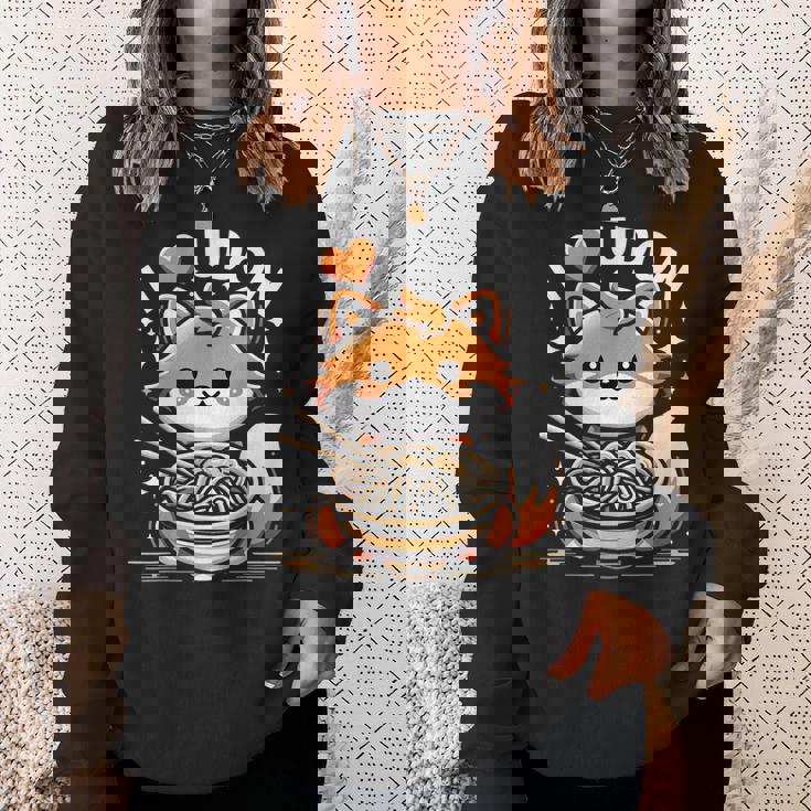 うどんが大好き カワイイきつねとうどん麺 スウェットシャツ 彼女への贈り物