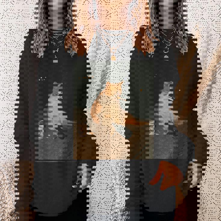 おもしろタバコ 子猫 喫煙 バカ ミーム ブレイン スウェットシャツ 彼女への贈り物