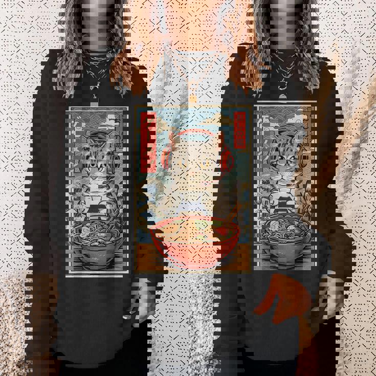 かわいい カワイイ ゲーマー猫 ラーメン ゲーム好き 猫好き向け 面白い デザイン レトロ 和風 日本 アニメ スウェットシャツ 彼女への贈り物