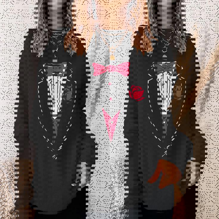 かわいいレッドパピヨンとローズのタキシード。 スウェットシャツ 彼女への贈り物