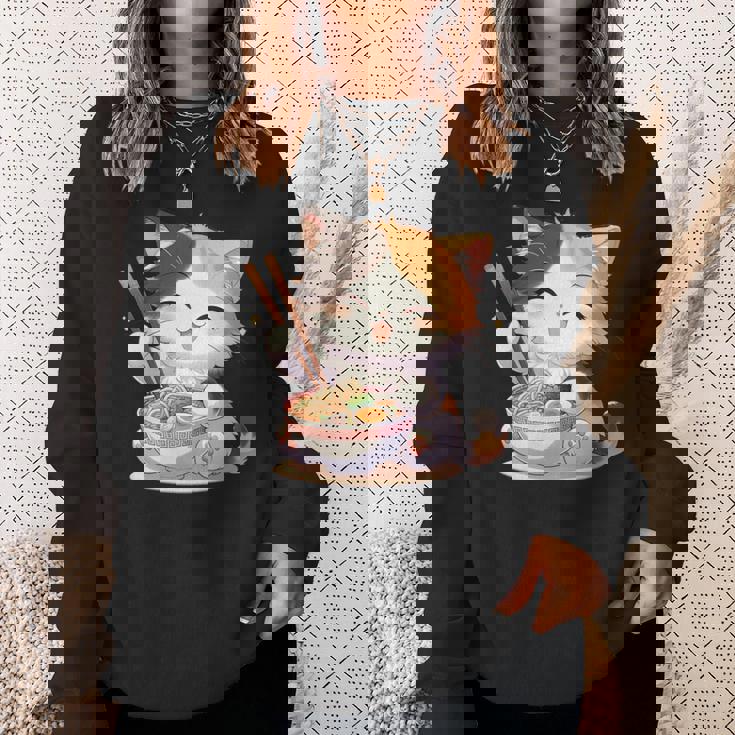 わがまま猫 ねこ ラーメン好き かわいい おもしろ マンガ 長袖tシャツ スウェットシャツ 彼女への贈り物