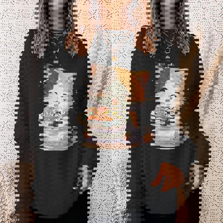 わがまま猫 寿司ねこ ラーメン好き かわいい おもしろ マンガ スウェットシャツ 彼女への贈り物