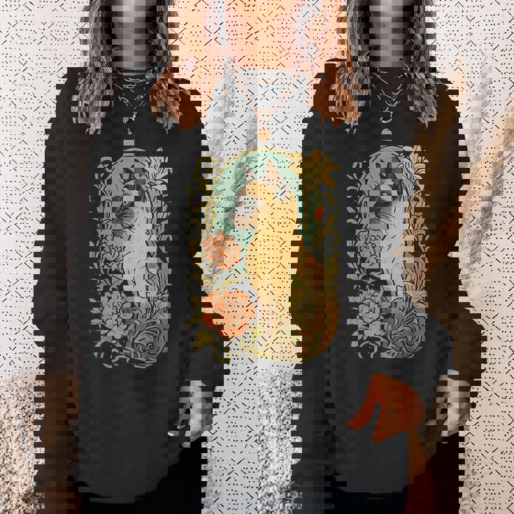 エレガントなガーデンフローラルに囲まれたヴィンテージシャム猫 スウェットシャツ 彼女への贈り物