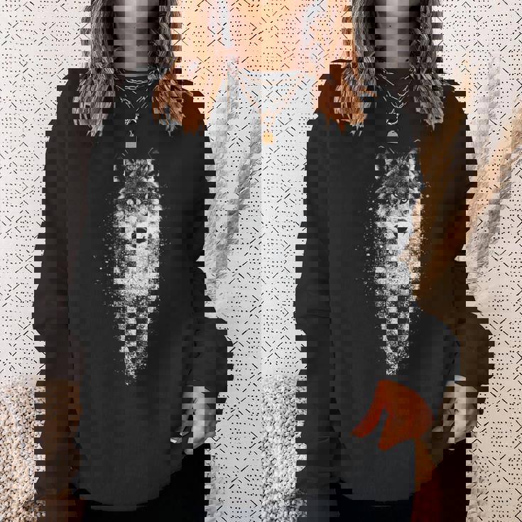 オオカミ 動物 モチーフ イラスト オオカミ 長袖tシャツ スウェットシャツ 彼女への贈り物