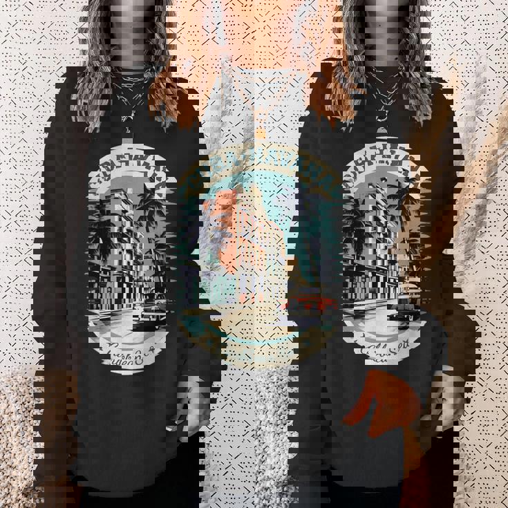 キューバ ハバナ レトロ 車 ヴィンテージ カリブ海のヤシの木 スウェットシャツ 彼女への贈り物