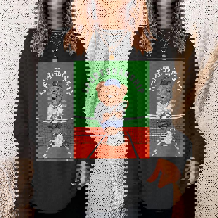 クールなテディベア テニス イラスト グラフィックデザイン スウェットシャツ 彼女への贈り物