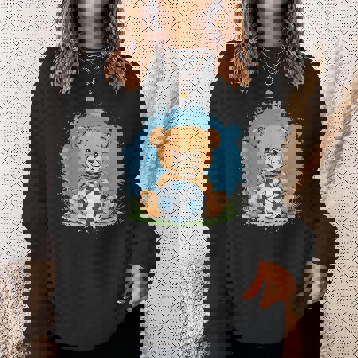 サッカーボール付きのかわいいテディベア スウェットシャツ 彼女への贈り物