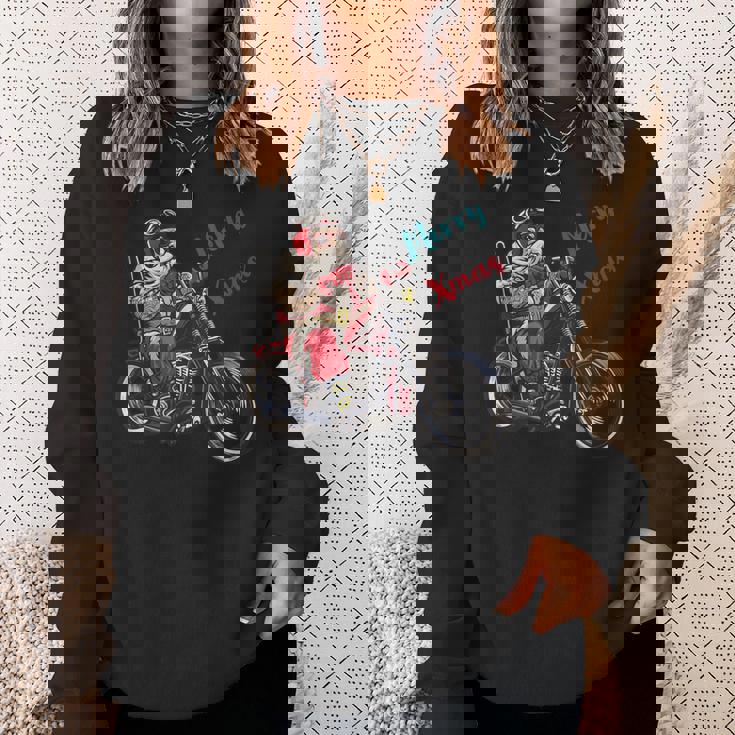 サンタクロース 面白い バイク イラスト メリー クリスマス パロディ イラスト スウェットシャツ 彼女への贈り物