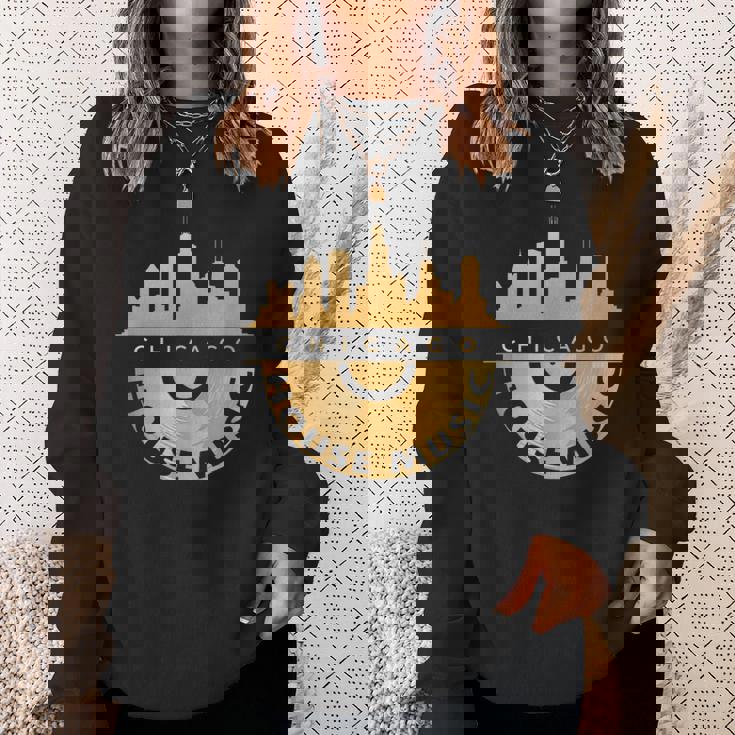 シカゴハウスミュージックシティスケープビニールレコードレイブテクノ Edm スウェットシャツ 彼女への贈り物