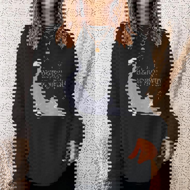 ストレッチは大事！ 猫 ネコ 愛猫 伸び 柔軟 ハチワレ 靴下猫 シンプル かわいい 癒やし メンズ レディース キッズ スウェットシャツ 彼女への贈り物