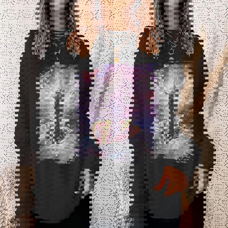 スペースキャットライディングアルパカユニコーン-ピザ＆タコス スウェットシャツ 彼女への贈り物