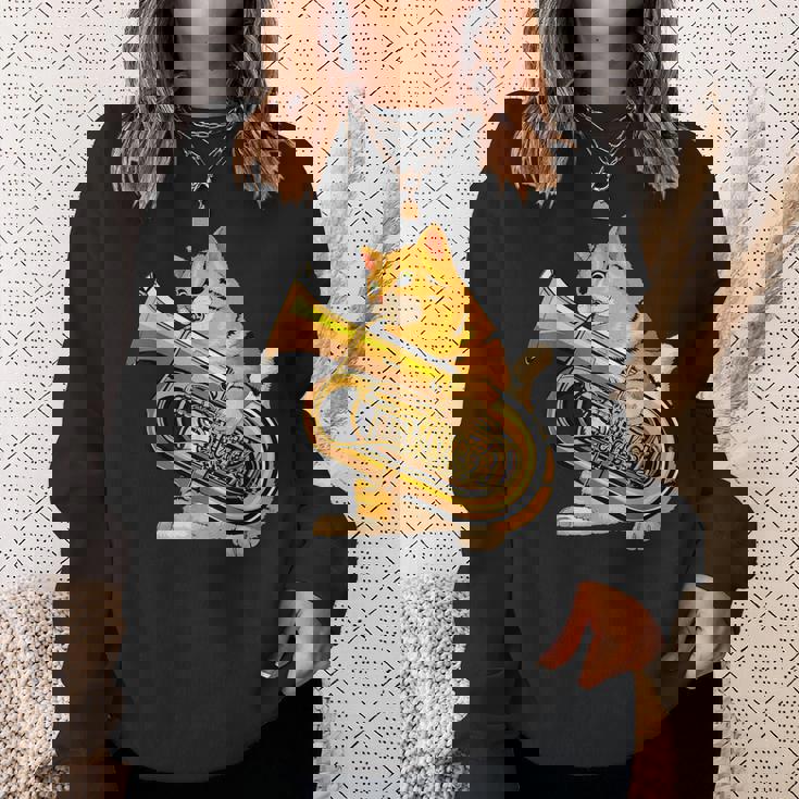 チューバを弾く面白い猫ギフト かわいい子猫ミュージシャンファン スウェットシャツ 彼女への贈り物