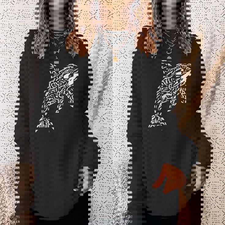 トライバル シャチ クジラ ハワイアン マオリ タトゥー オーシャン アート デザイン スウェットシャツ 彼女への贈り物