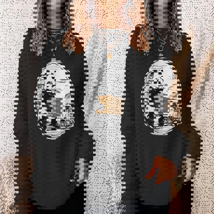 トラック運転手 パンダ 運送業 水墨画 和風 おもしろ 動物 スウェットシャツ 彼女への贈り物