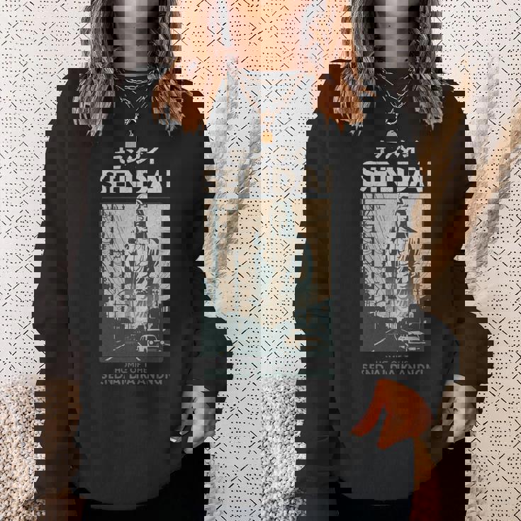 ビンテージ仙台大観音日本観光ポスター 長袖tシャツ スウェットシャツ 彼女への贈り物