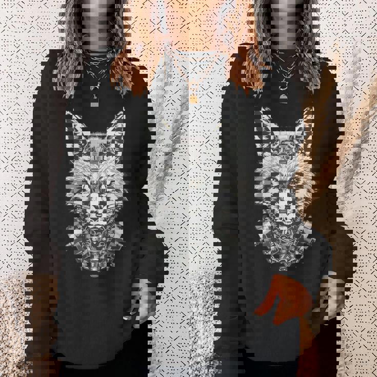 メカニカルきつね 近未来デザイン 長袖tシャツ スウェットシャツ 彼女への贈り物