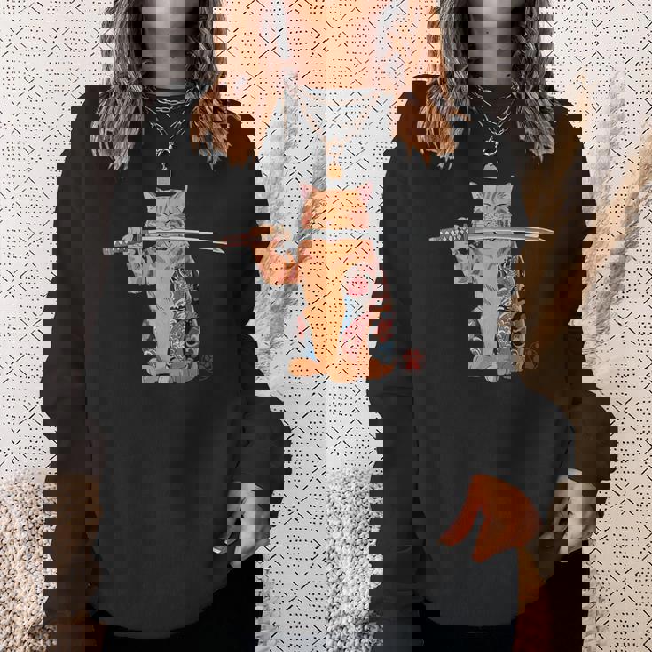 ヤクザ 猫 サムライ タトゥー 日本語 オレンジ 猫 グラフィック スウェットシャツ 彼女への贈り物