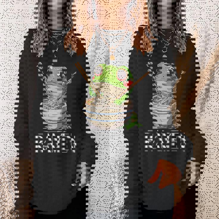 ラーメンを食べるカエルの麺 カワイイ 美的 日本アニメ スウェットシャツ 彼女への贈り物