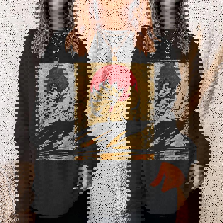 九尾の狐 日本のレトロアート 長袖tシャツ スウェットシャツ 彼女への贈り物