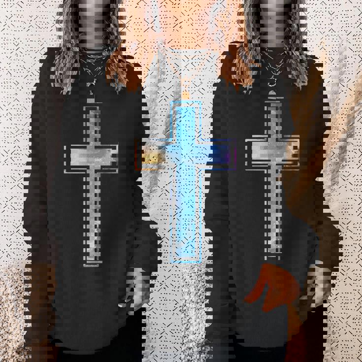 宗教のシルエット 信仰 水彩 キリスト教 十字架 スウェットシャツ 彼女への贈り物