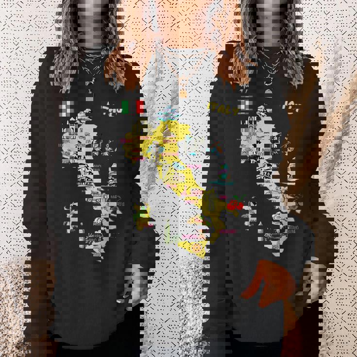 手描きのイタリア地図 観光地 スウェットシャツ 彼女への贈り物