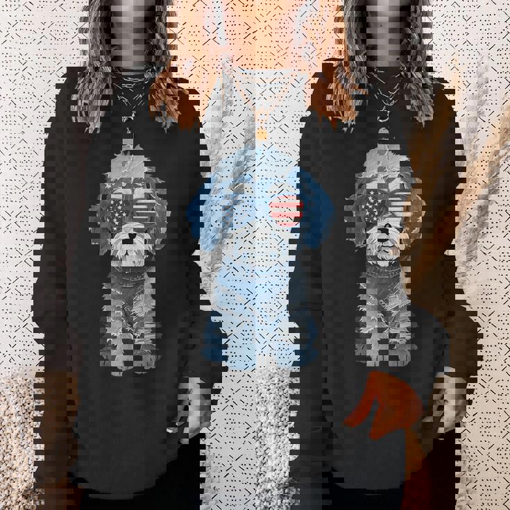 犬 柄 デニム パッチワーク アート スウェットシャツ 彼女への贈り物