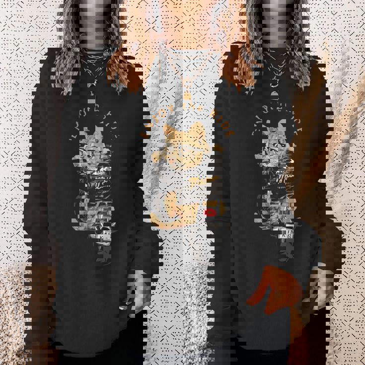 猫 おもしろ バイク オートバイ ねこ ライダース バイカー 面白い ネコ 長袖tシャツ スウェットシャツ 彼女への贈り物