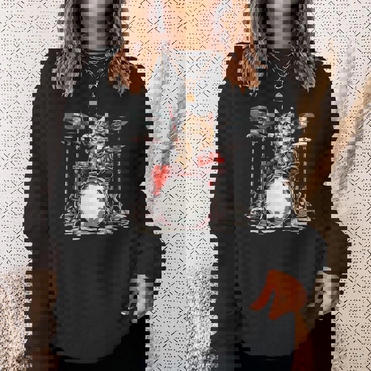 猫太鼓ドラムスティックかわいい猫と音楽 スウェットシャツ 彼女への贈り物