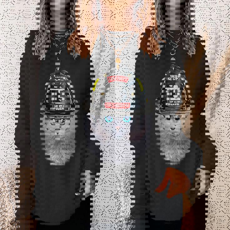 白いペルシャ猫 ねこ 消防士 スウェットシャツ 彼女への贈り物