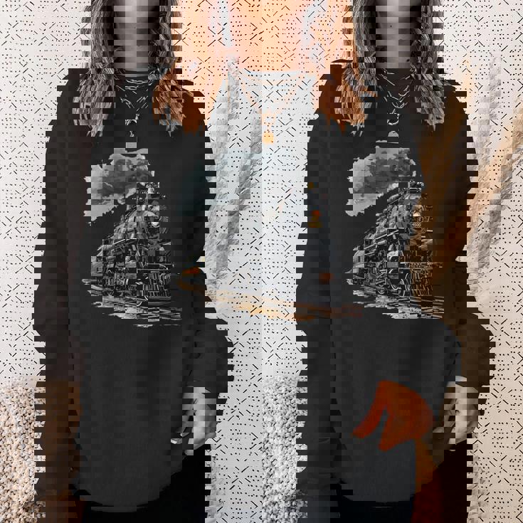 蒸気機関車 鉄道 機関車 ギフト 蒸気機関車 長袖tシャツ スウェットシャツ 彼女への贈り物