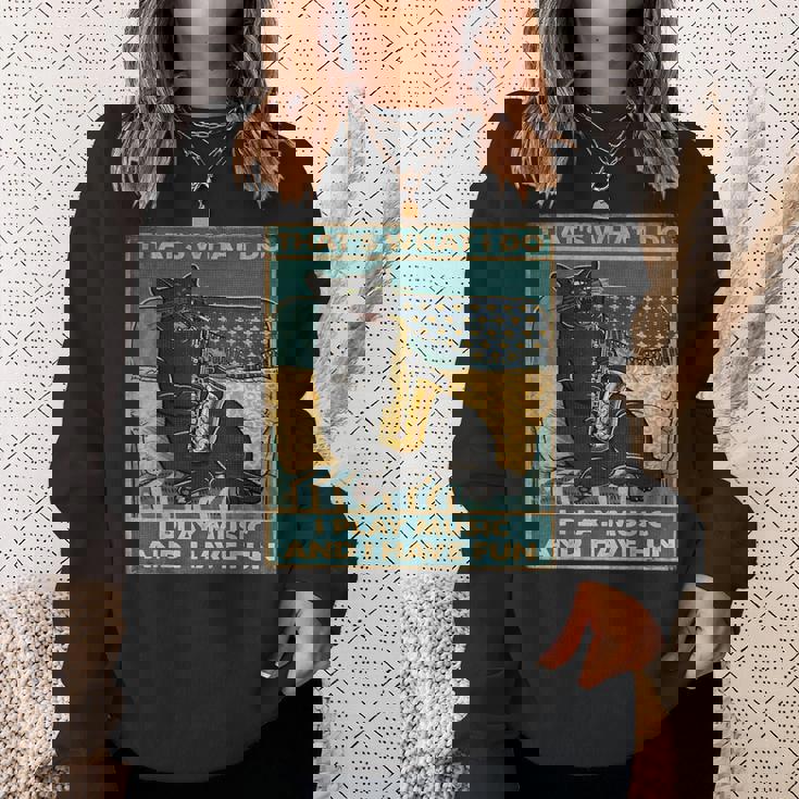 面白い レトロ 猫 演奏 サックス ヴィンテージ 音楽 スウェットシャツ 彼女への贈り物