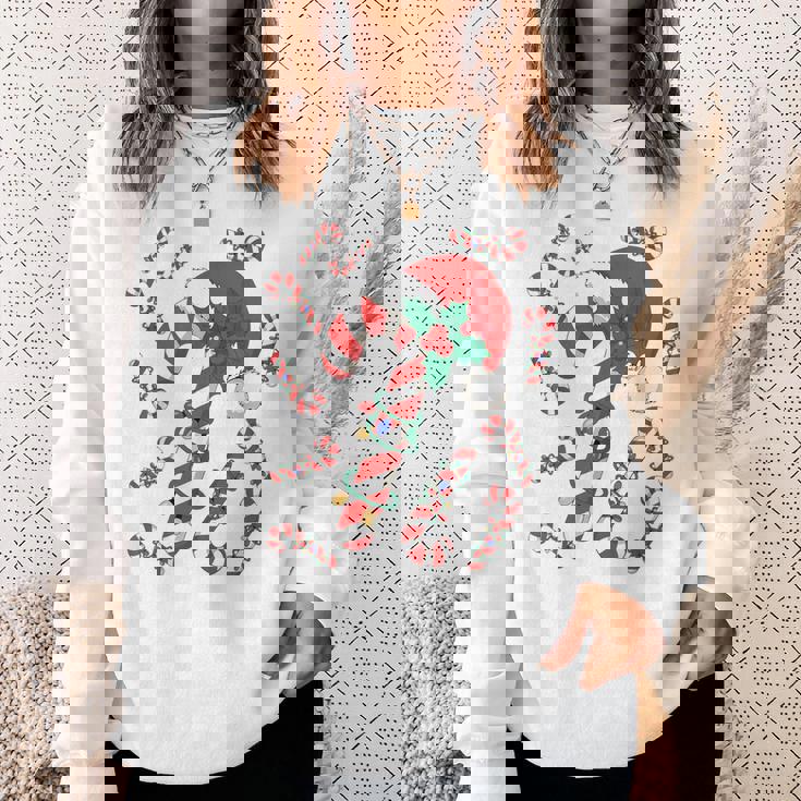 Red And White Candy Cane Santa Christmas Xmas Lights Sweatshirt Gifts for Her