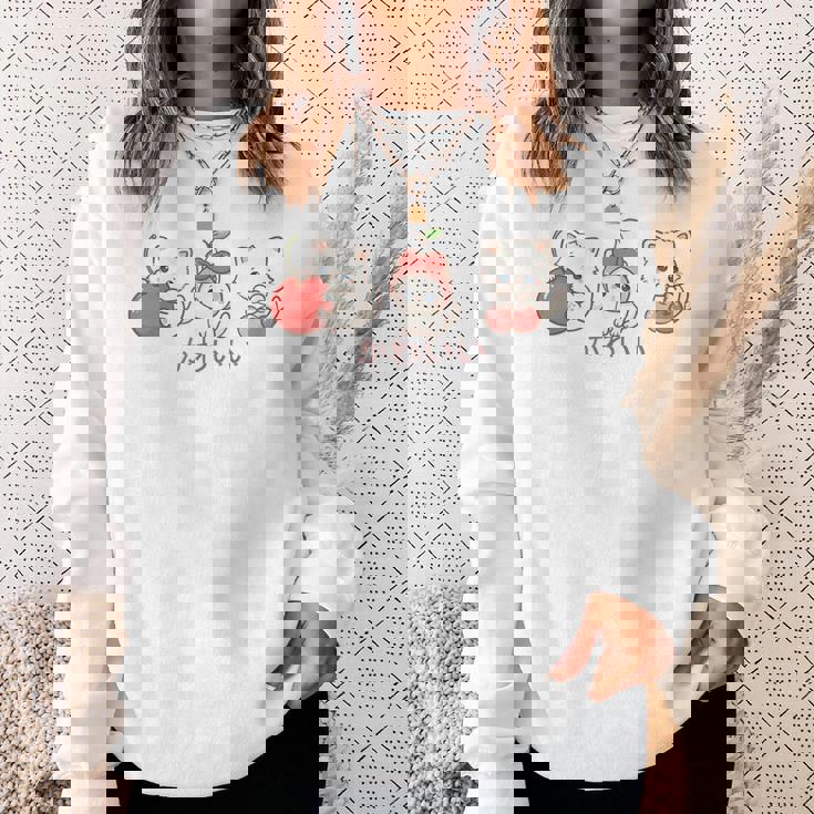 かわいい ねこ さくらんぼ カワイイ 日本風 キャット カートゥーン スウェットシャツ 彼女への贈り物