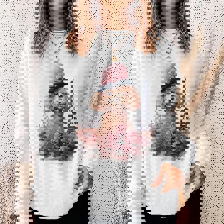 かわいい フランス パリ エッフェル塔 トイプードル パリジャンプードル 長袖tシャツ スウェットシャツ 彼女への贈り物