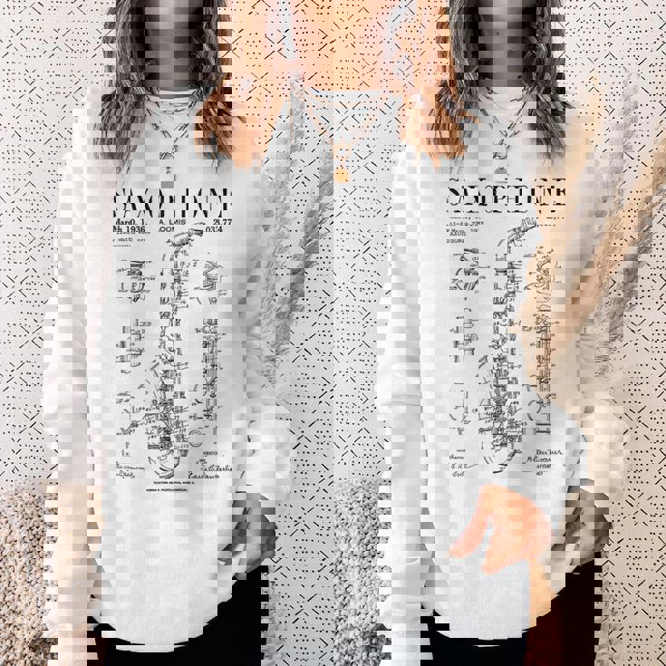 サックス オールド ヴィンテージ 特許 図面 プリント スウェットシャツ 彼女への贈り物