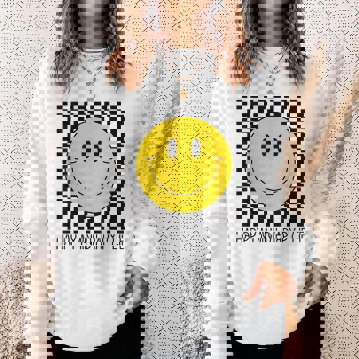 ハッピーマインド ハッピーライフ 70年代 スマイルチェック ハッピースマイルフェイス スウェットシャツ 彼女への贈り物