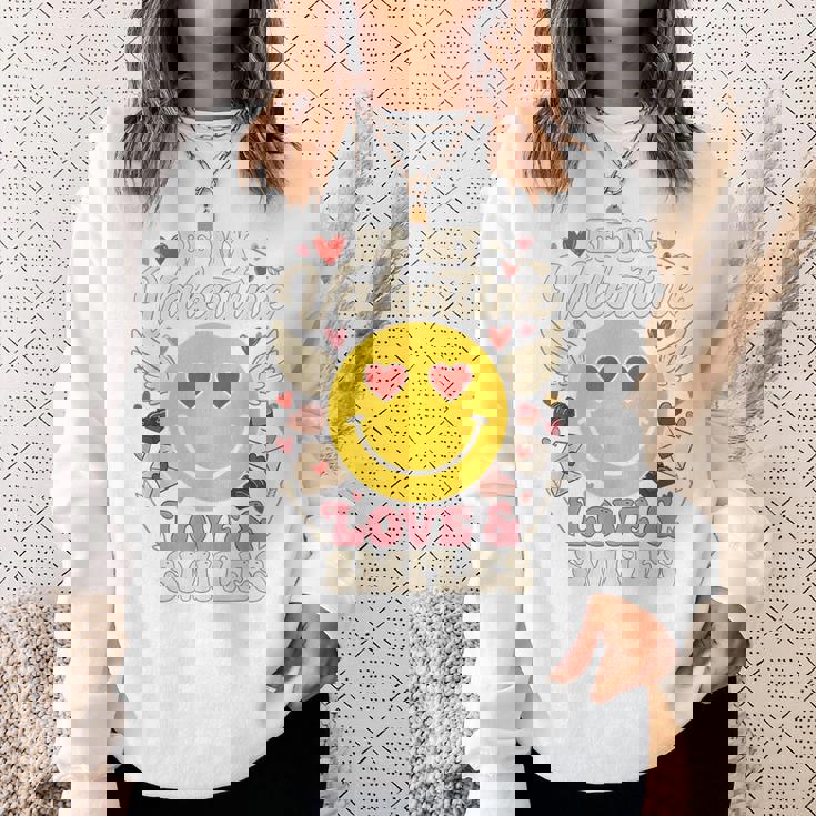 バレンタイン スマイルフェイス ハート 翼 かわいい 愛 チョコレート スウェットシャツ 彼女への贈り物