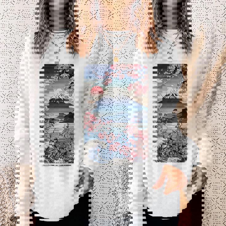 日本の桜庭 芸者 富士山 桜 木 スウェットシャツ 彼女への贈り物