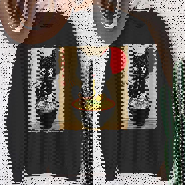 Anime Cat Ramen Japanese Cat Graphic Anime Sweatshirt Gifts for Old Women
