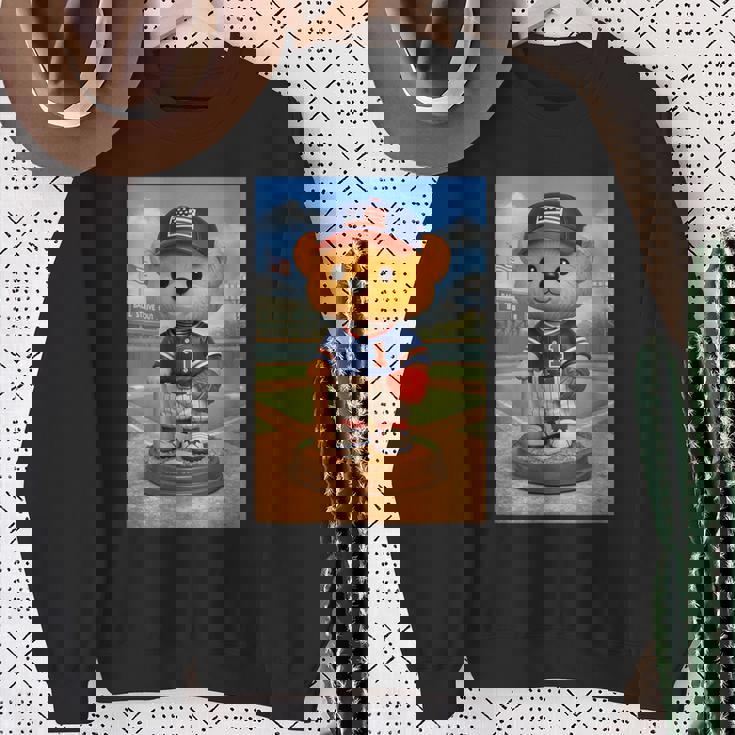 Cool Teddy Bear Baseball Player Illustration Graphic s スウェットシャツ 年配の女性への贈り物