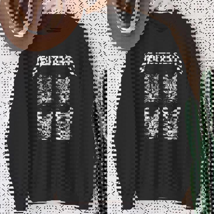 Meowtallica ブラック ホワイト 面白い パロディバンド 猫 子猫 恋人 長袖tシャツ スウェットシャツ 年配の女性への贈り物