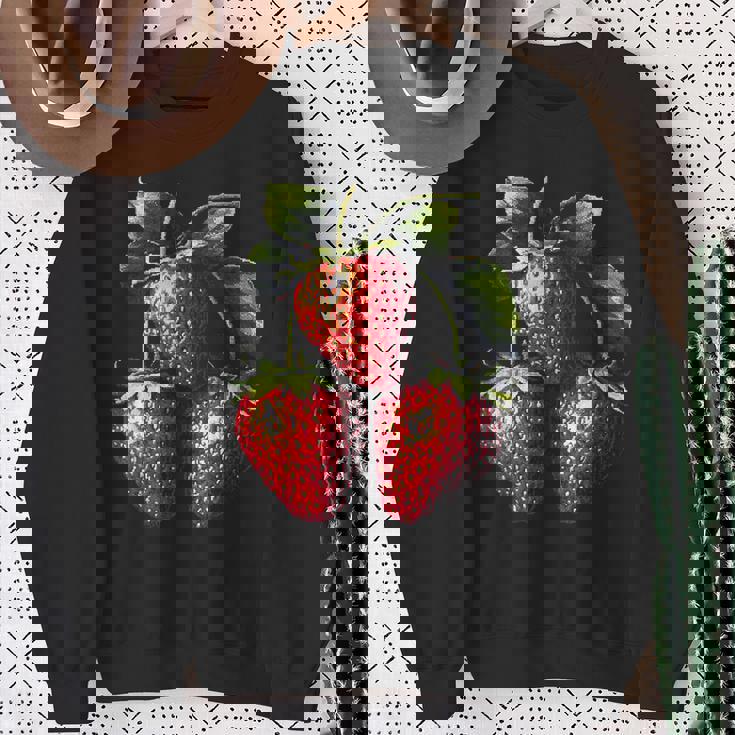 いちご フルーツモチーフ カラフル イラスト イチゴ スウェットシャツ 年配の女性への贈り物