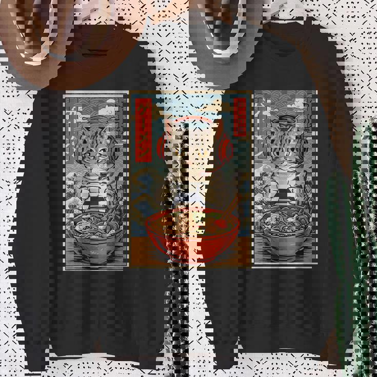 かわいい カワイイ ゲーマー猫 ラーメン ゲーム好き 猫好き向け 面白い デザイン レトロ 和風 日本 アニメ スウェットシャツ 年配の女性への贈り物