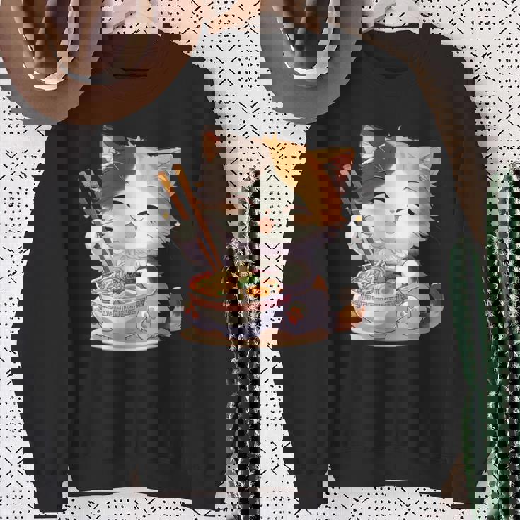 わがまま猫 ねこ ラーメン好き かわいい おもしろ マンガ 長袖tシャツ スウェットシャツ 年配の女性への贈り物