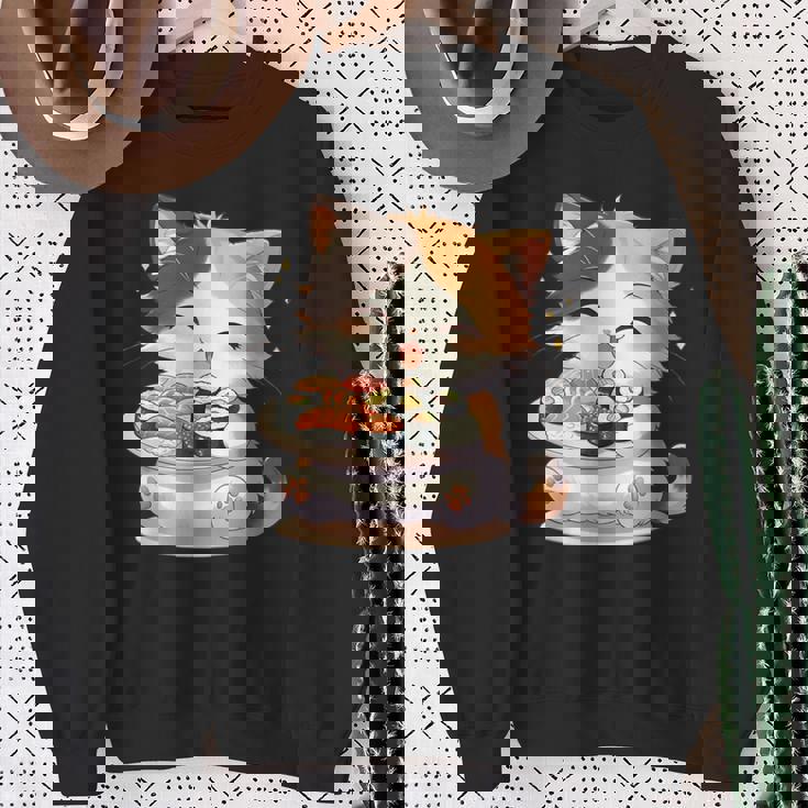 わがまま猫 寿司ねこ ラーメン好き かわいい おもしろ マンガ スウェットシャツ 年配の女性への贈り物