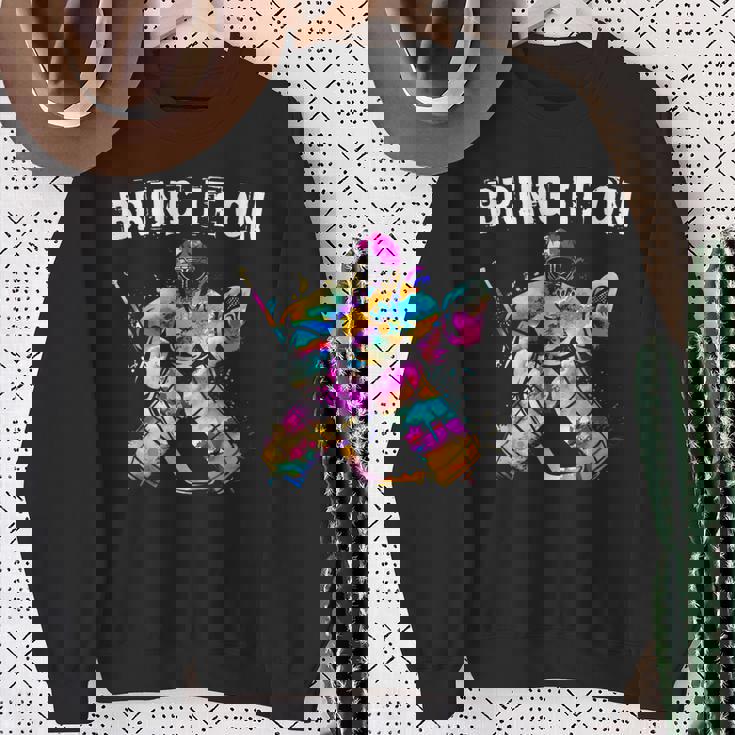 アイスホッケー選手 ゴールキーパー アイスホッケーゴールキーパーギフト スウェットシャツ 年配の女性への贈り物