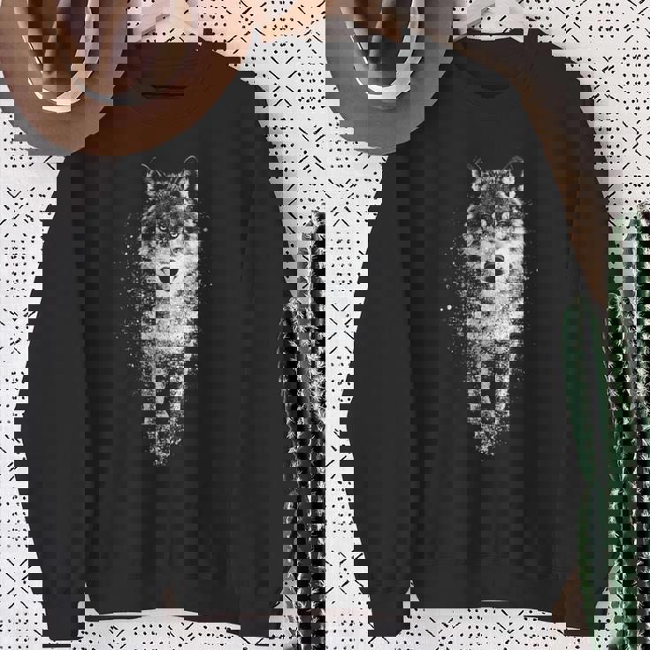 オオカミ 動物 モチーフ イラスト オオカミ 長袖tシャツ スウェットシャツ 年配の女性への贈り物