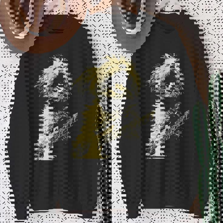 ギターロッカー ギタリスト 動物 パンク グランジ犬とマルチーズ スウェットシャツ 年配の女性への贈り物