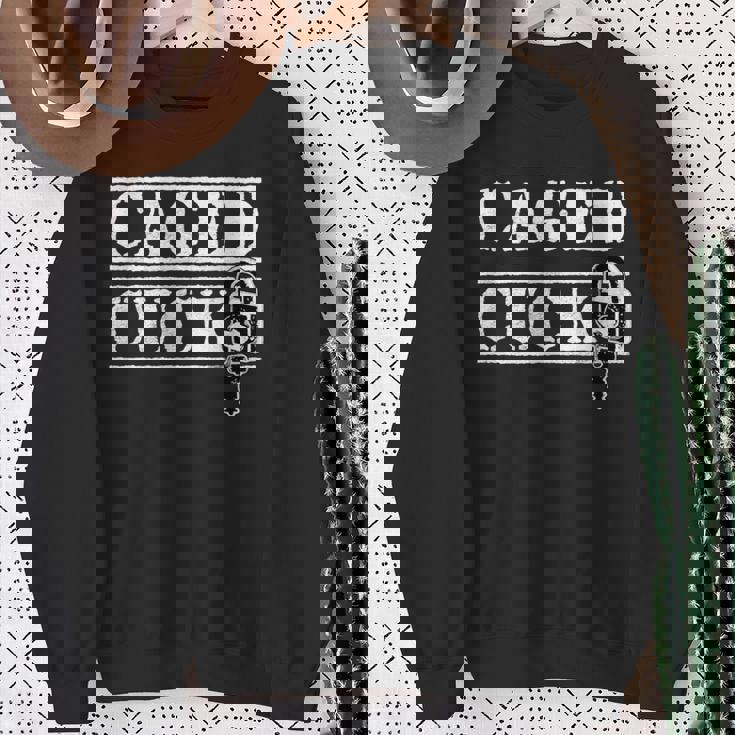 ケージドされた従順なコック、フェムドム カッコド 男性 貞操プレイ 長袖tシャツ スウェットシャツ 年配の女性への贈り物