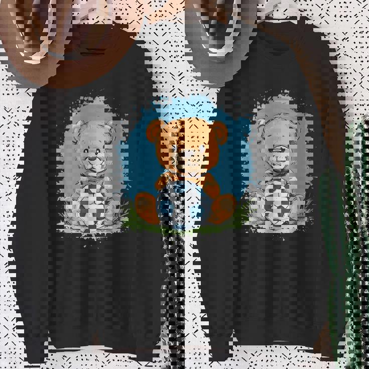 サッカーボール付きのかわいいテディベア スウェットシャツ 年配の女性への贈り物